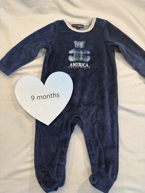 Perry Ellis - Navy Blue Kids One Piece velour sleeper/romper